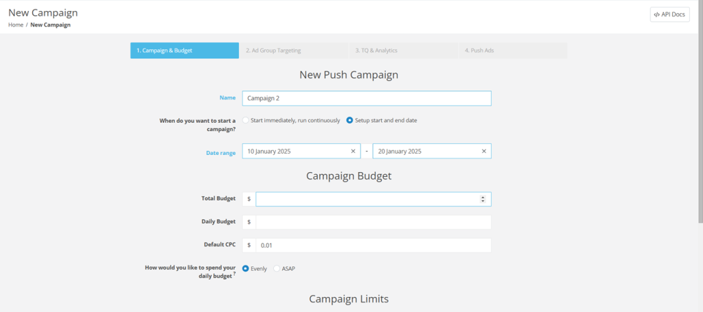 push campaign name setup