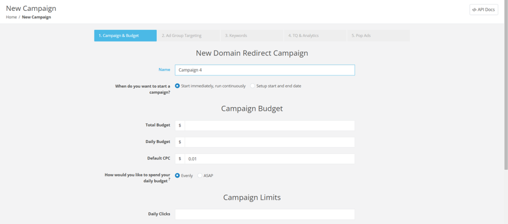 Domain Redirect Campaign Name Setup