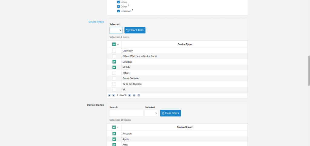 Device Types Targeting