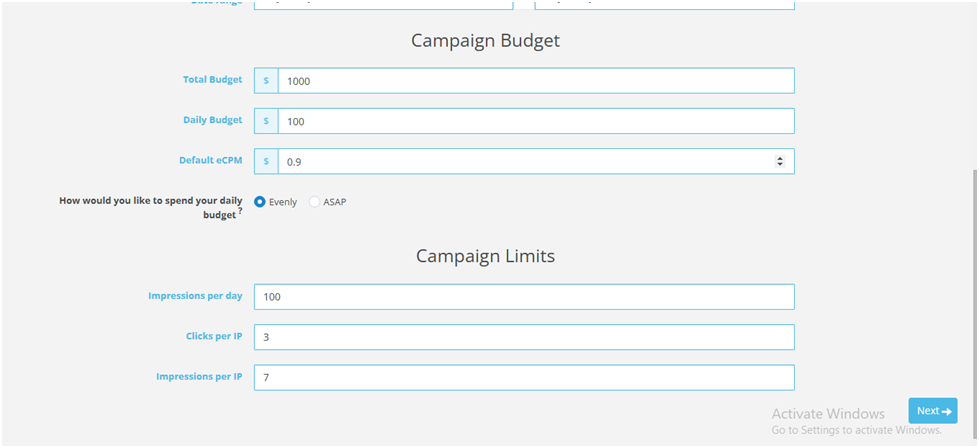 Banner Campaign Limits setup