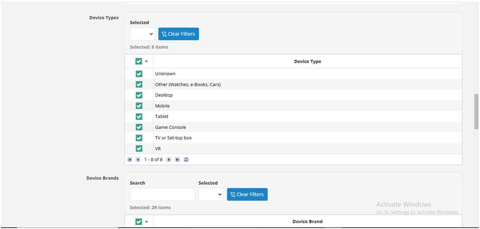 banner Campaign device types Setup