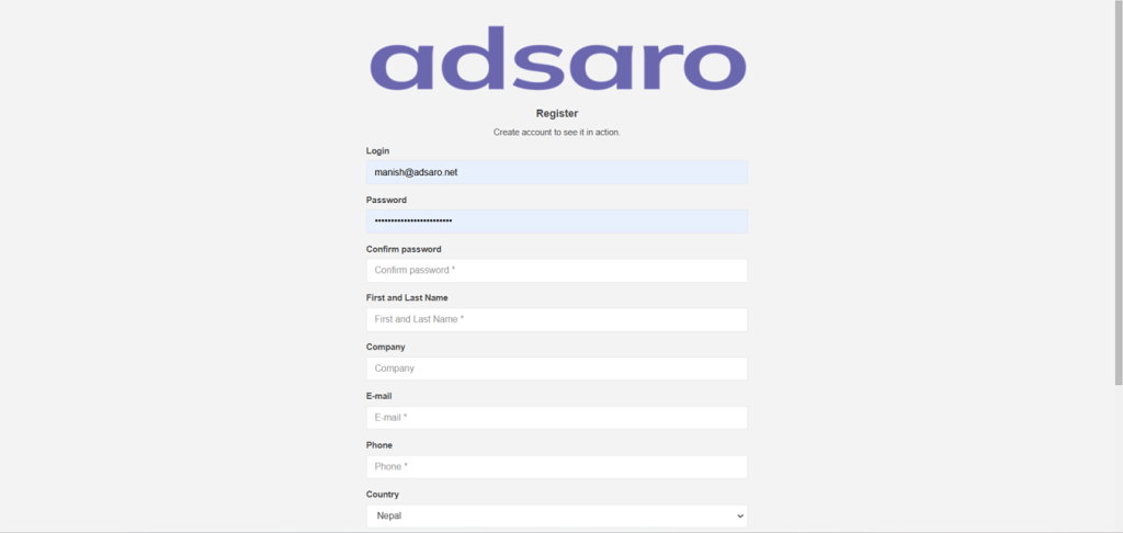 Adsaro Sign Up