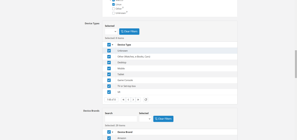 Popunder campaign setup : Device Type Targeting